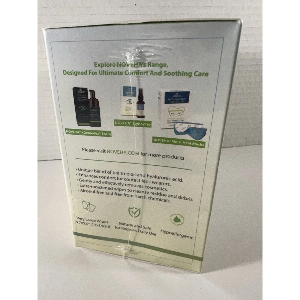 Noveha Tea Tree Eyelid & Lash Cleansing Wipes Green Tea 60 Packs Exp 01/2028